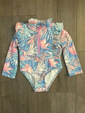Tommy Bahama long-sleeve, one piece swimsuit, tropical floral print: 9-12 mo